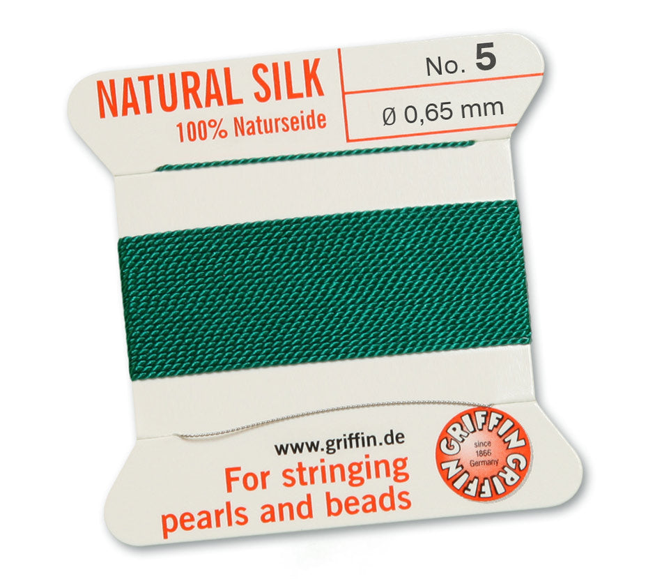Griffin Green Natural Silk Thread 0.65mm with needle, 2 meters