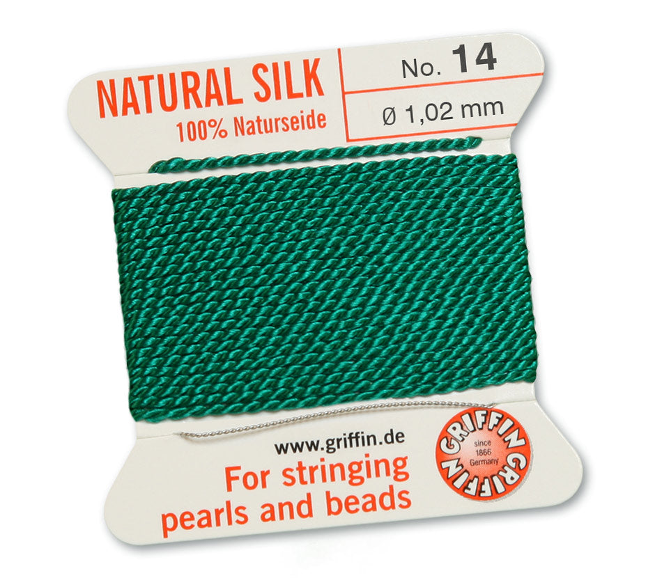 Griffin Green Natural Silk Thread 1.02mm with needle, 2 meters