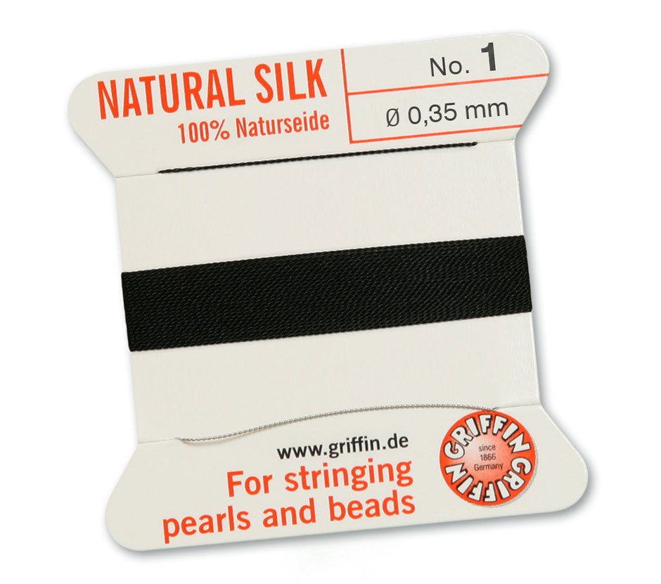 Griffin Natural Black Silk Thread 0.35mm with Needle, 2 meters