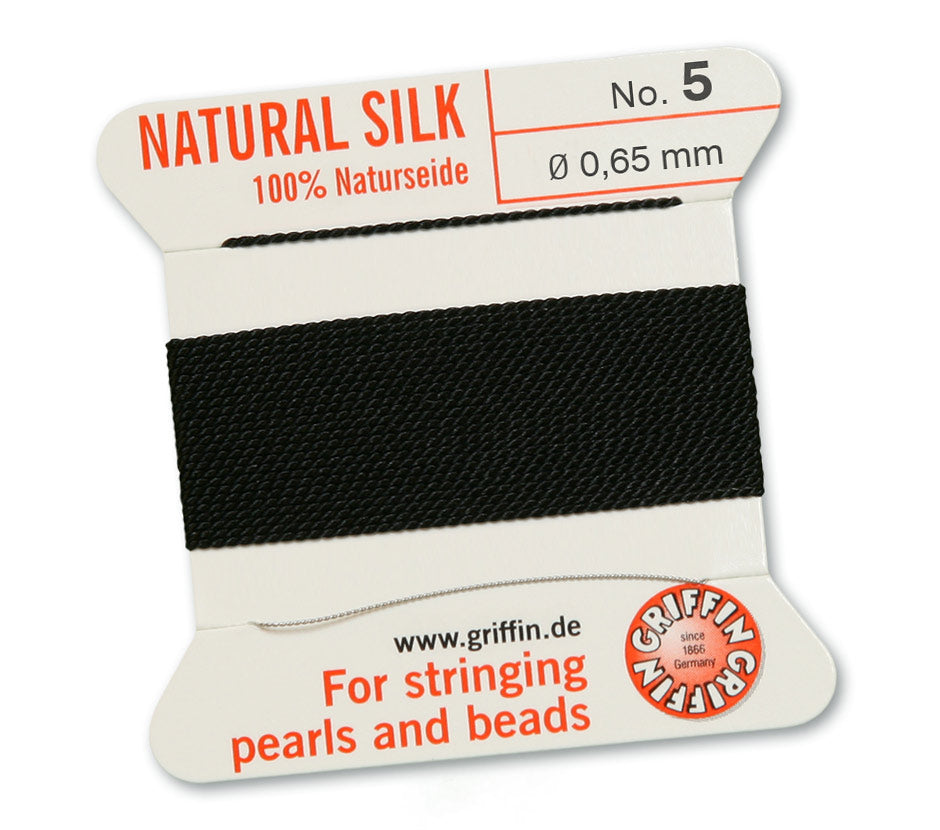 Griffin Natural Black Silk Thread 0.65mm with Needle, 2 meters