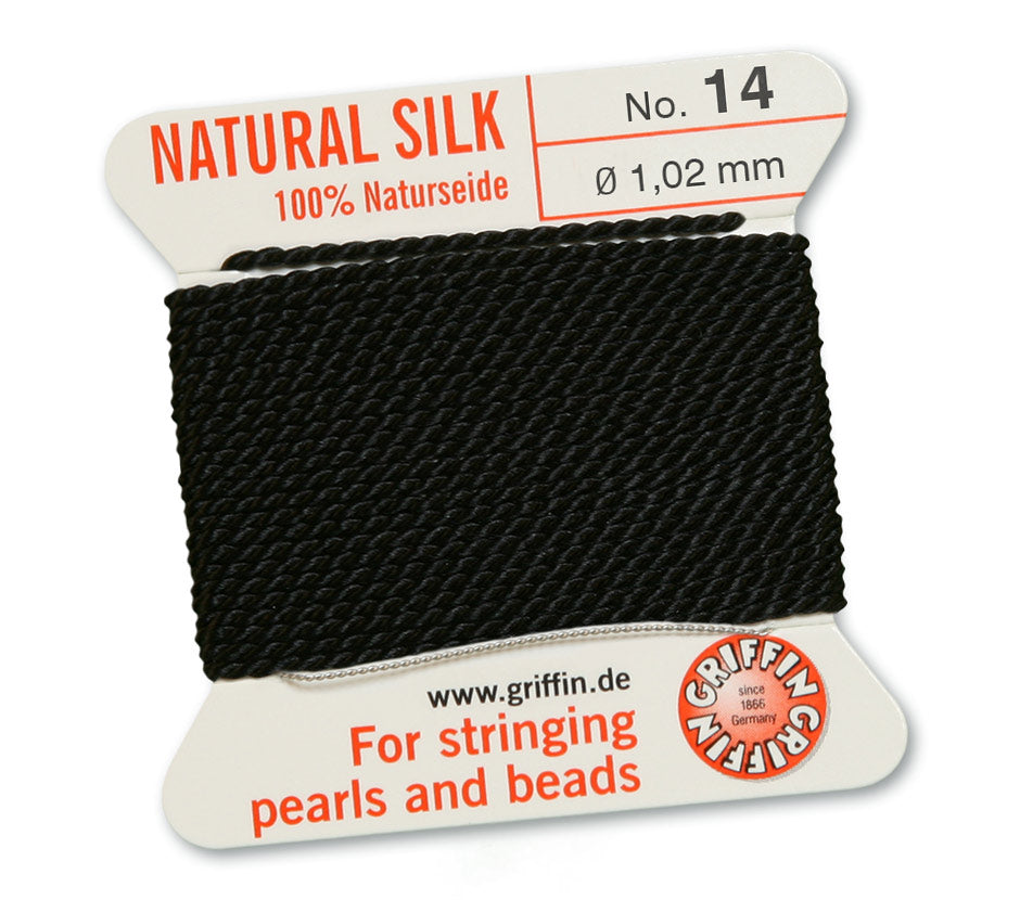 Griffin Natural Black Silk Thread 1.02mm with Needle, 2 meters
