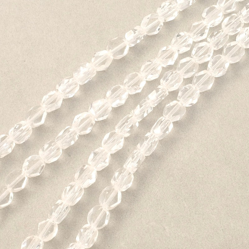 Strand of round flattened faceted Bohemian beads 6mm transparent