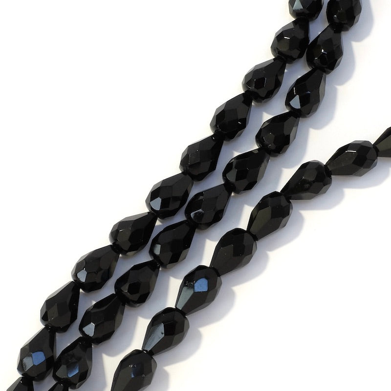 Strand of 10x7mm black opaque Bohemian drop beads