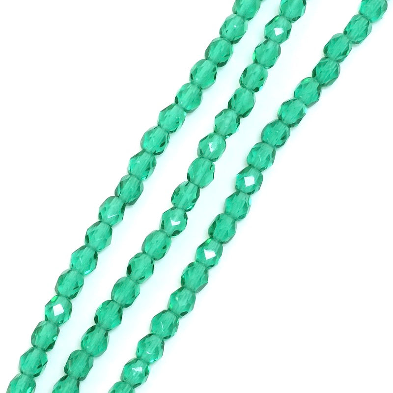 Strand of transparent green faceted Bohemian round beads 4mm
