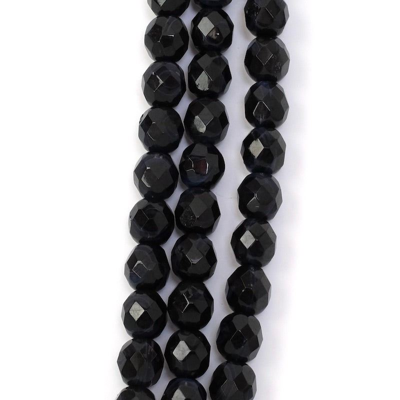Strand of opaque black faceted Bohemian round beads 8mm