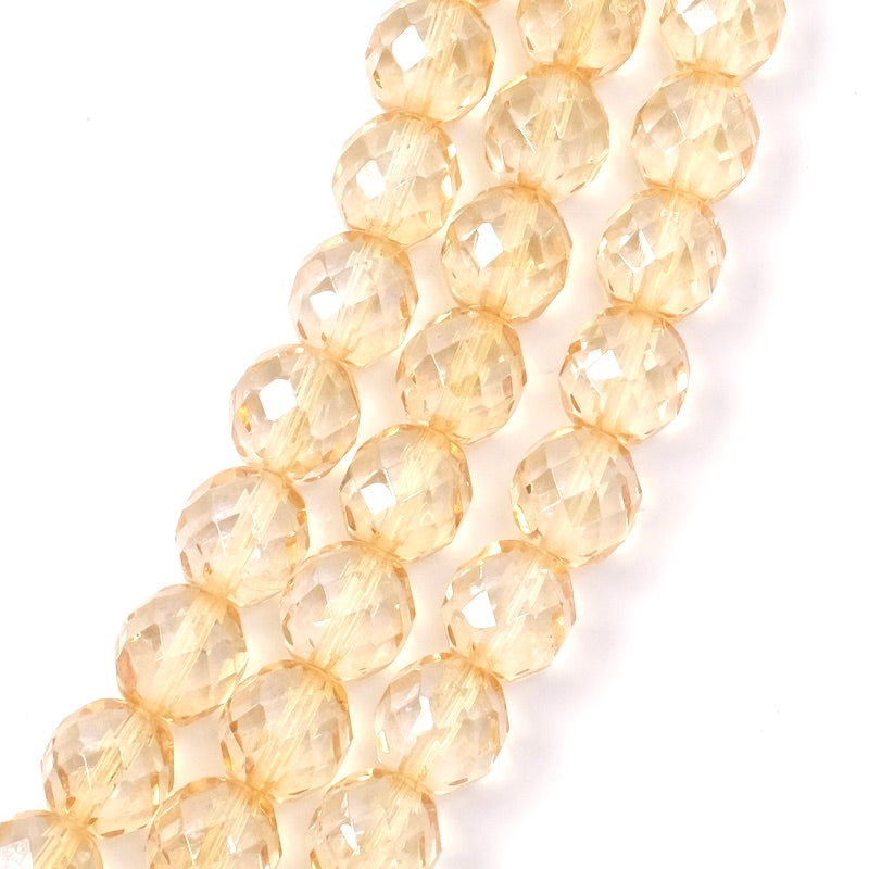 Strand of 10mm Faceted Round Bohemian Beads, Transparent Beige