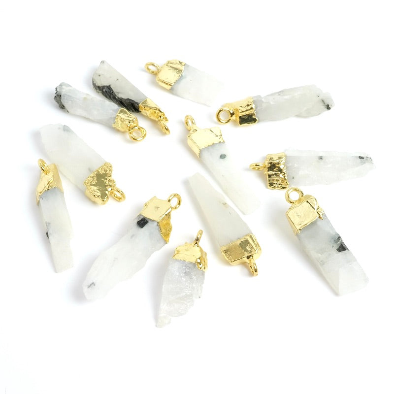 Elongated Moonstone Rough Pendant Gilded with 24K fine gold