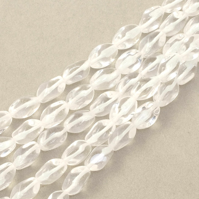 Strand of twisted oval Bohemian glass beads, 11x7mm, transparent