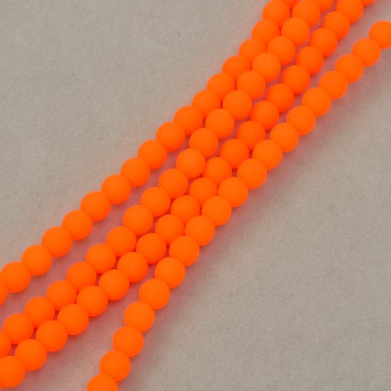 Strand of opaque fluorescent orange 4mm round Bohemian beads