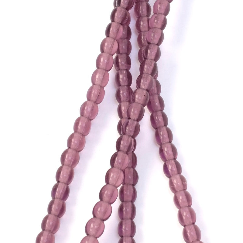 Strand of 4mm round Bohemian pearls, wine color transparent