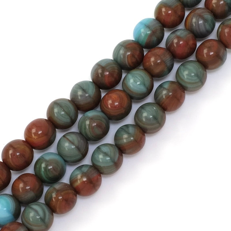 Strand of 8mm round Bohemian beads in shades of blue and brown