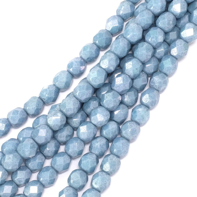Strand of 6mm Faceted Round Bohemian Beads, Metallic Blue