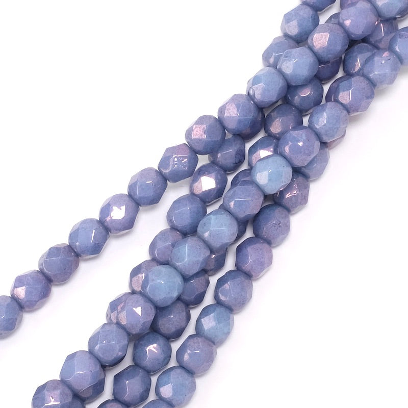 Strand of 6mm Faceted Round Bohemian Beads, Metallic Shades of Blue and Purple