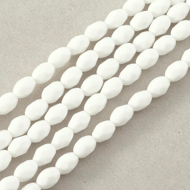 Strand of Bohemian Olives faceted beads 7x5mm white