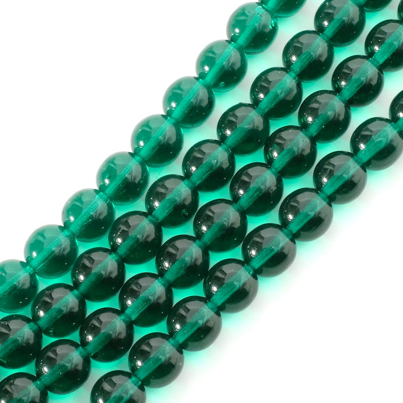 Strand of transparent dark green 8mm round Bohemian beads
