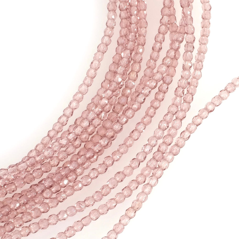 Strand of round faceted Bohemian beads 2mm violet