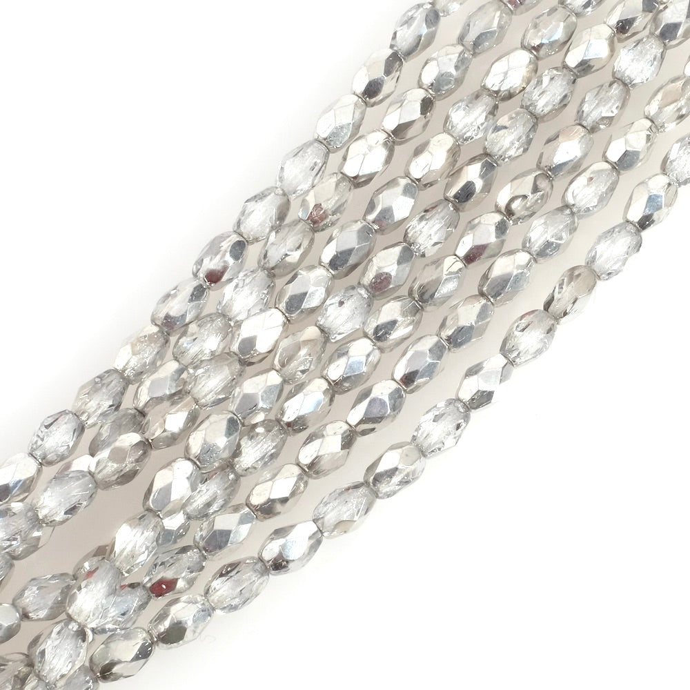 Strand of Bohemian Olives faceted beads 6x4mm metallic grey
