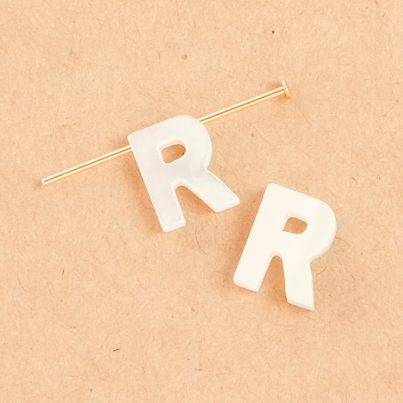 Pearl letter R in natural mother-of-pearl