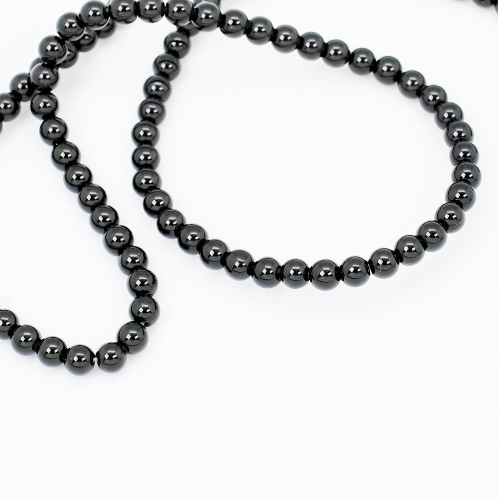 Strand of 90 round 4mm natural Black Agate beads