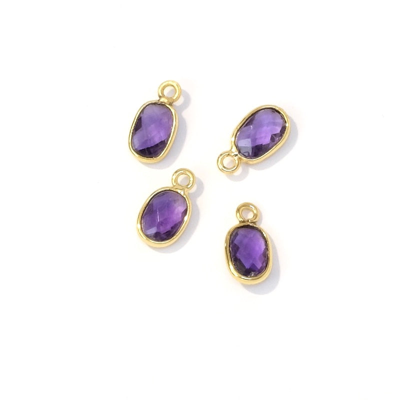 Pendant rectangle set 9.5x5mm Amethyst Gilded with 24K fine gold