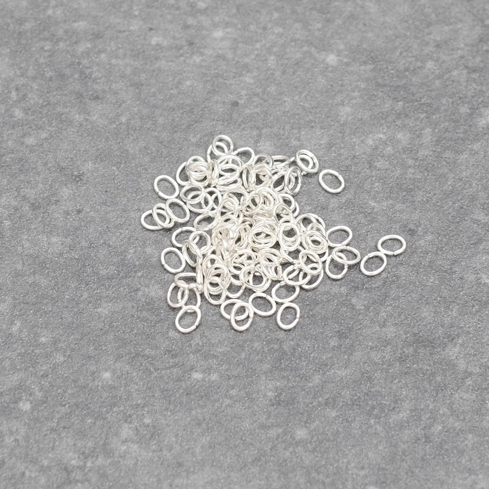100 Oval Jump Rings 3x2.4mm in 925 Sterling Silver Plated Brass - Premium Quality