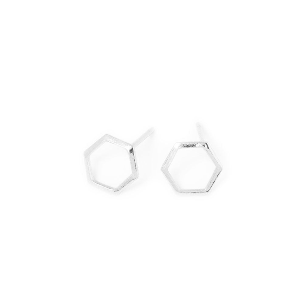 Pair of hexagon stud earrings in 925 silver-plated brass
