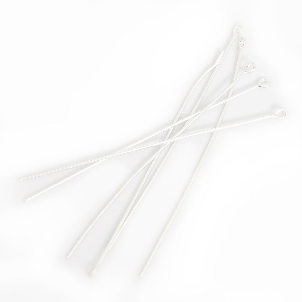 20 Eye pins 60mm in Premium silver plated brass