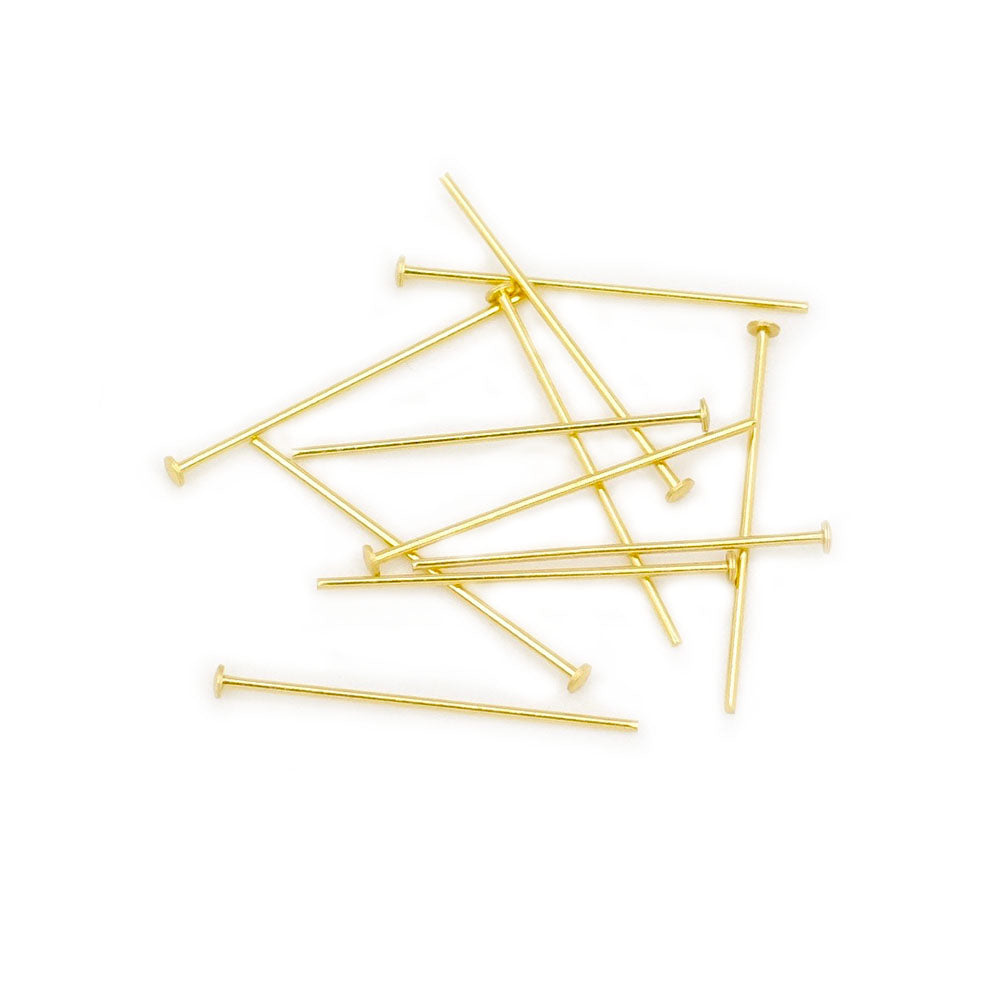 20 Flat head pins 25mm in 24K gold plated brass