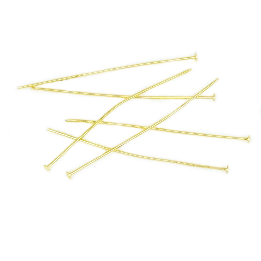 20 Head Pins 40mm in 24K Fine Gold Plated Brass