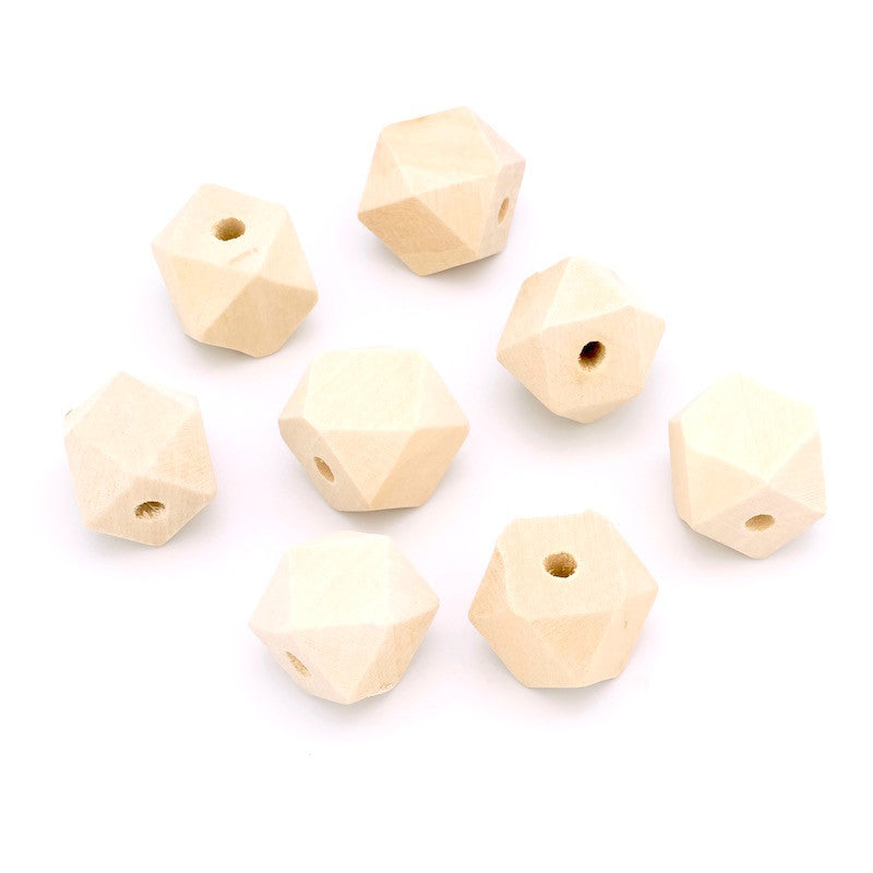 Set of 10 raw natural wood polygon beads 20mm