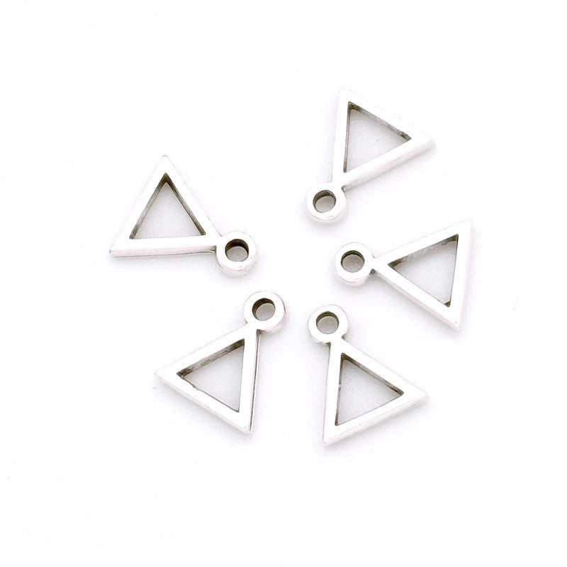 Set of 4 geometric triangle pendants in silver-plated brass