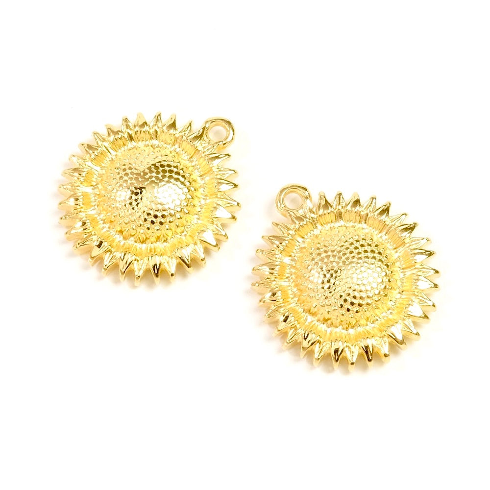 2 Sunflower pendants in 24K gold-plated Zamak