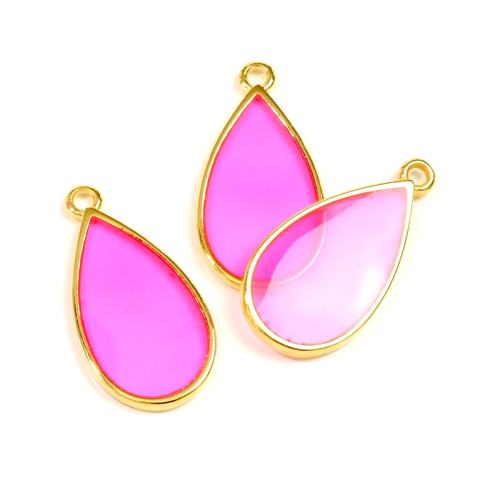 2 Gold-plated Zamak 24K Fuchsia drop pendants