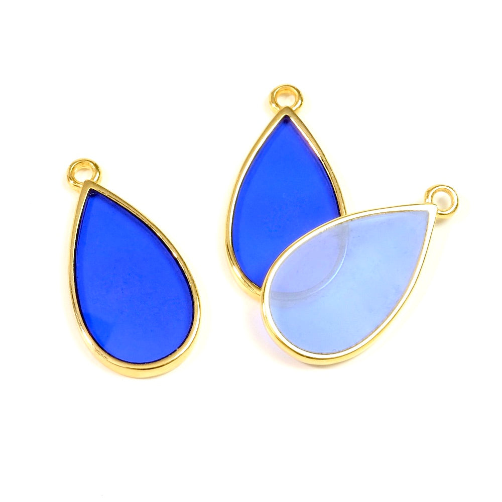 2 24K Gold-plated Zamak drop stained glass pendants Midnight Blue