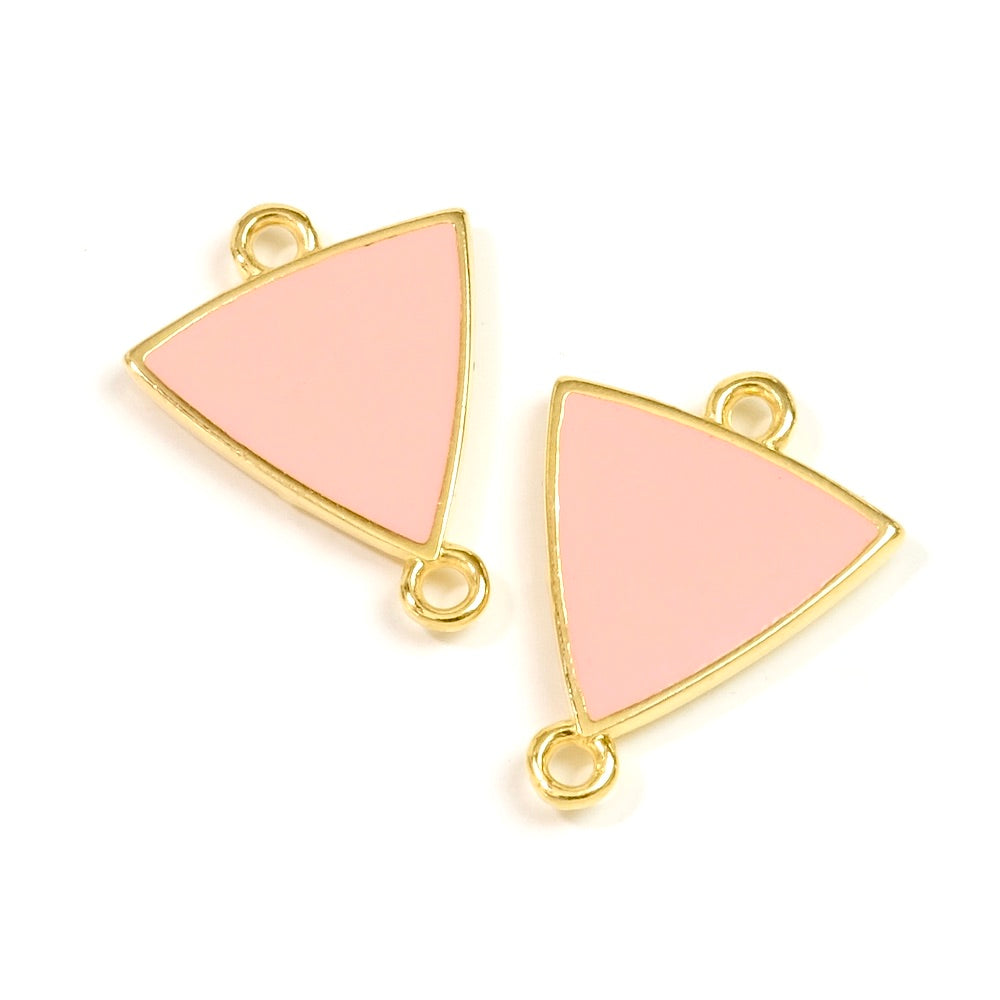 2 Coral enameled triangle connectors in 24K gold-plated Zamak
