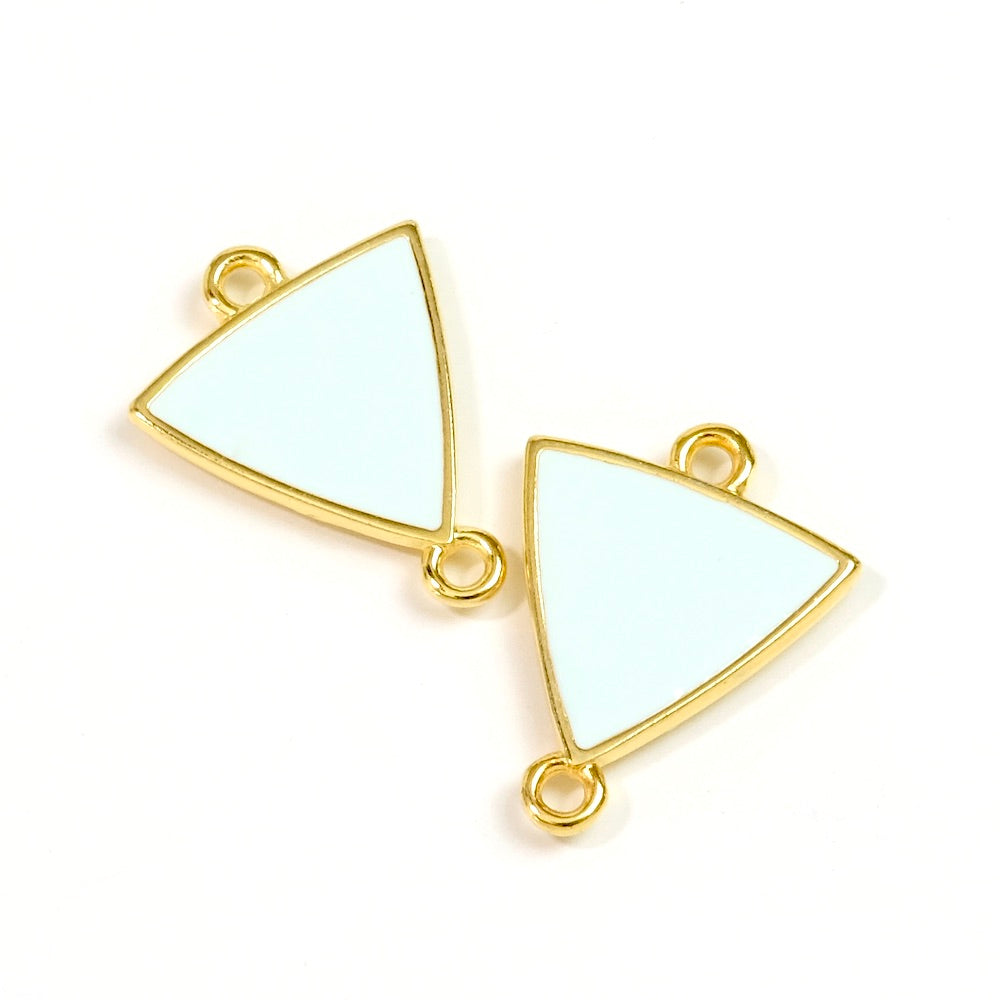 2 Glacier blue enameled triangular connectors in 24K gold-plated Zamak