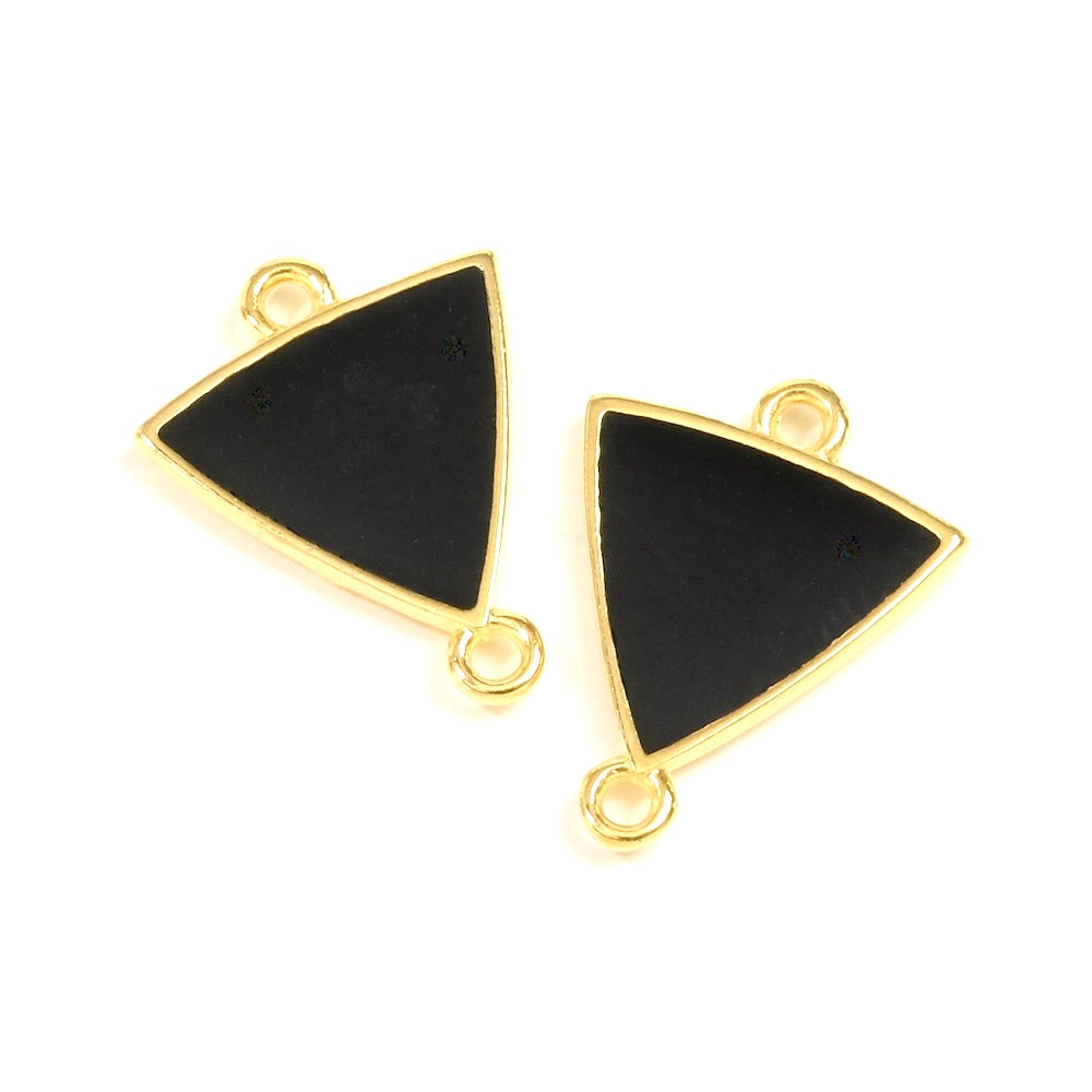 2 Black enamelled triangular connectors in 24K gold-plated Zamak