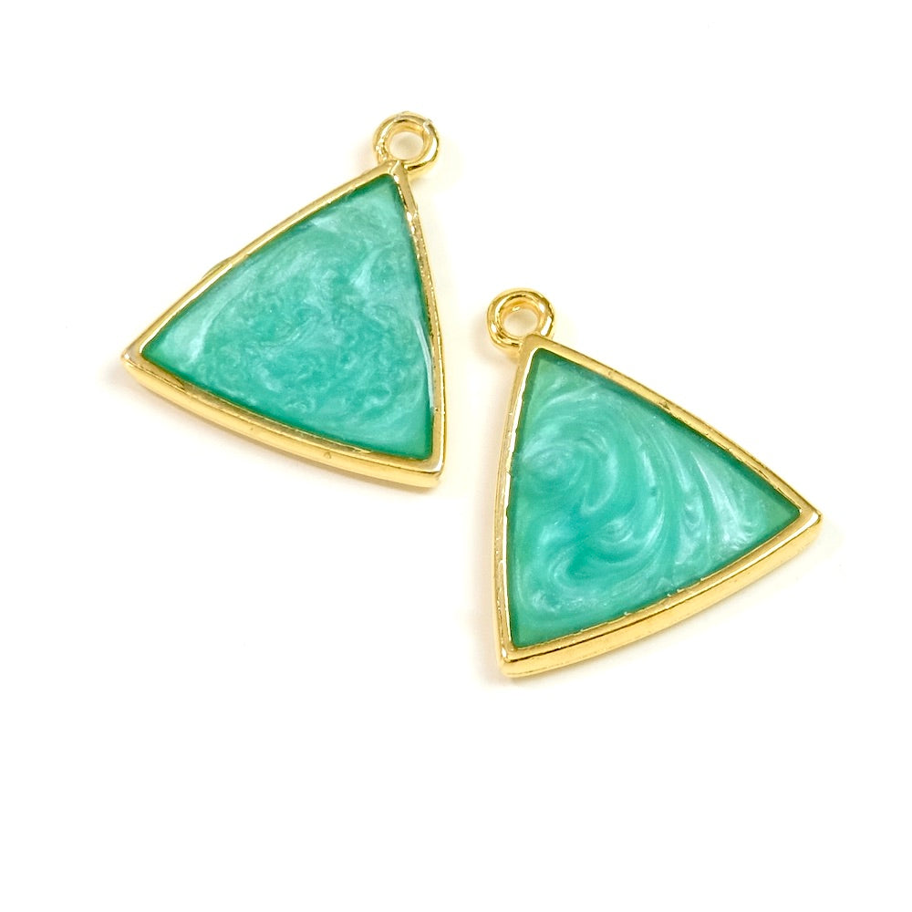 2 pearly turquoise enamelled triangle pendants in 24K gold-plated Zamak