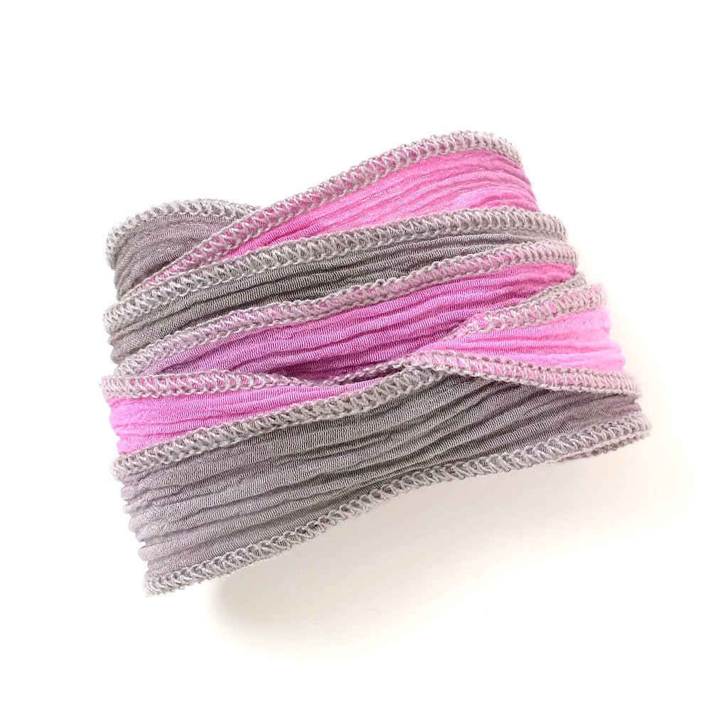Hand-dyed silk ribbon - Fuchsia Grey 