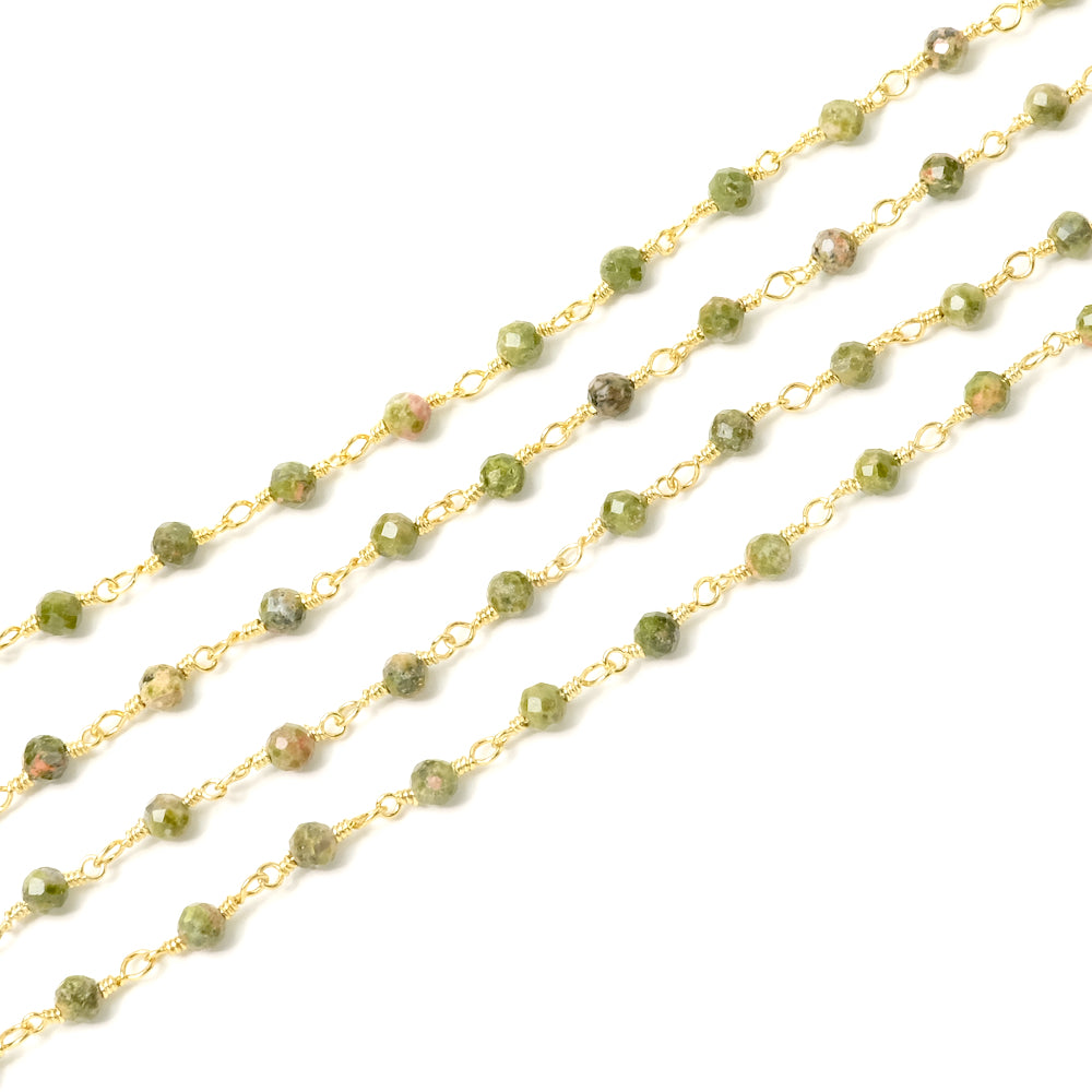 20cm Rosary chain in 2mm Green Jasper with 24K Premium gold-plated brass