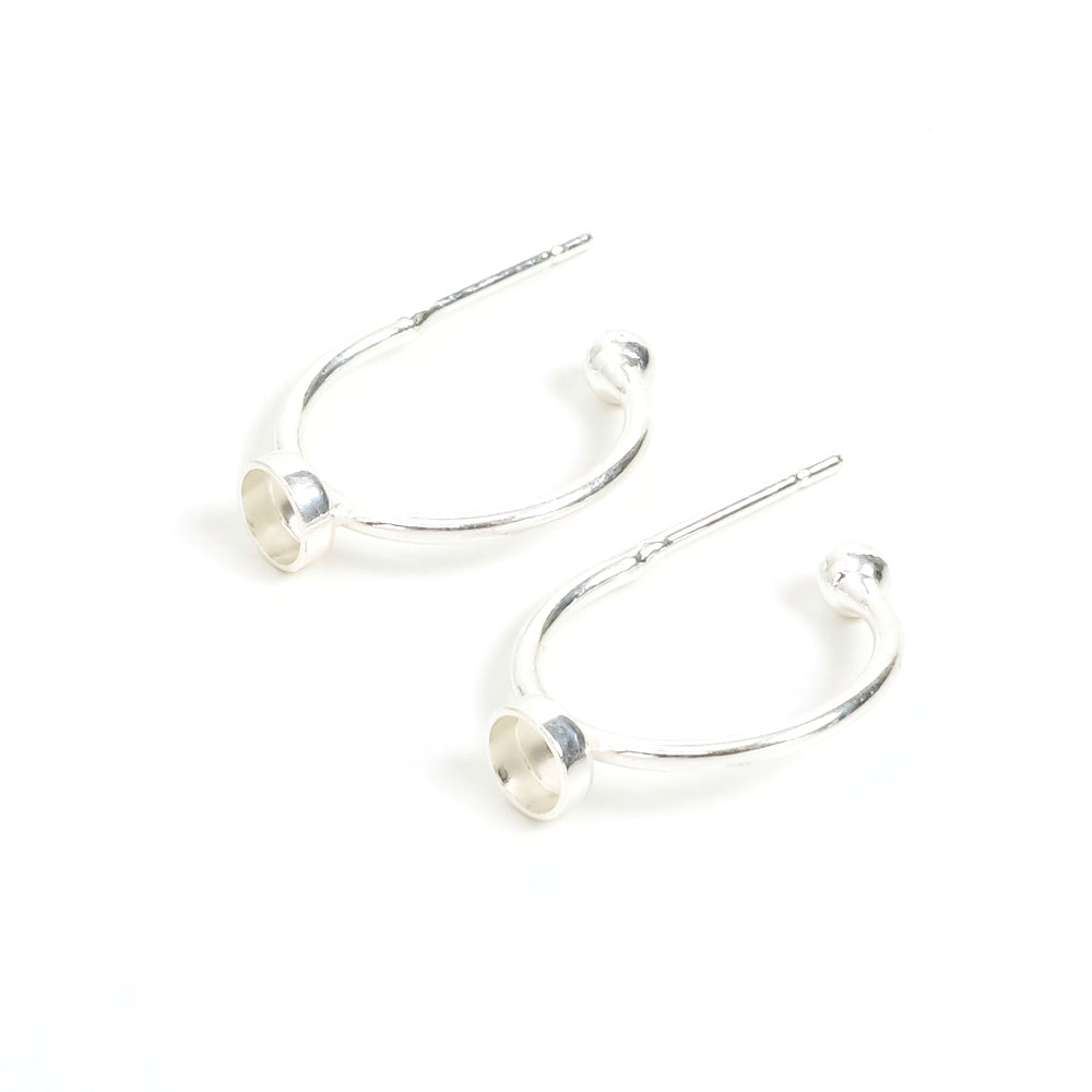 Mini hoop earrings with 4mm cabochon setting in 925 Premium silver-plated brass