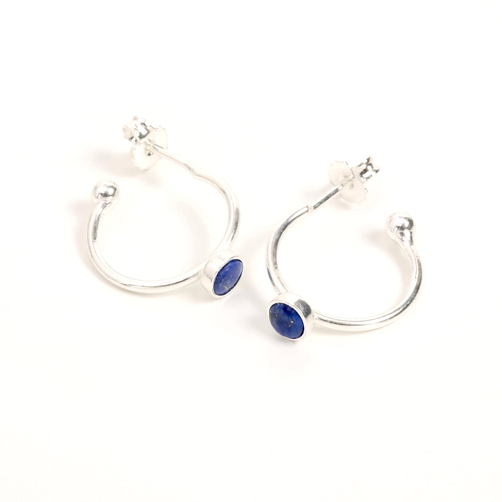 Mini hoop earrings with 4mm cabochon setting in 925 Premium silver-plated brass