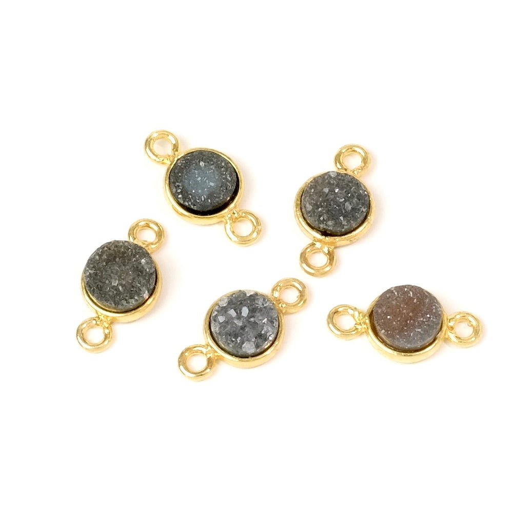 Druse 6mm round crimped connector in 24K gold-plated brass