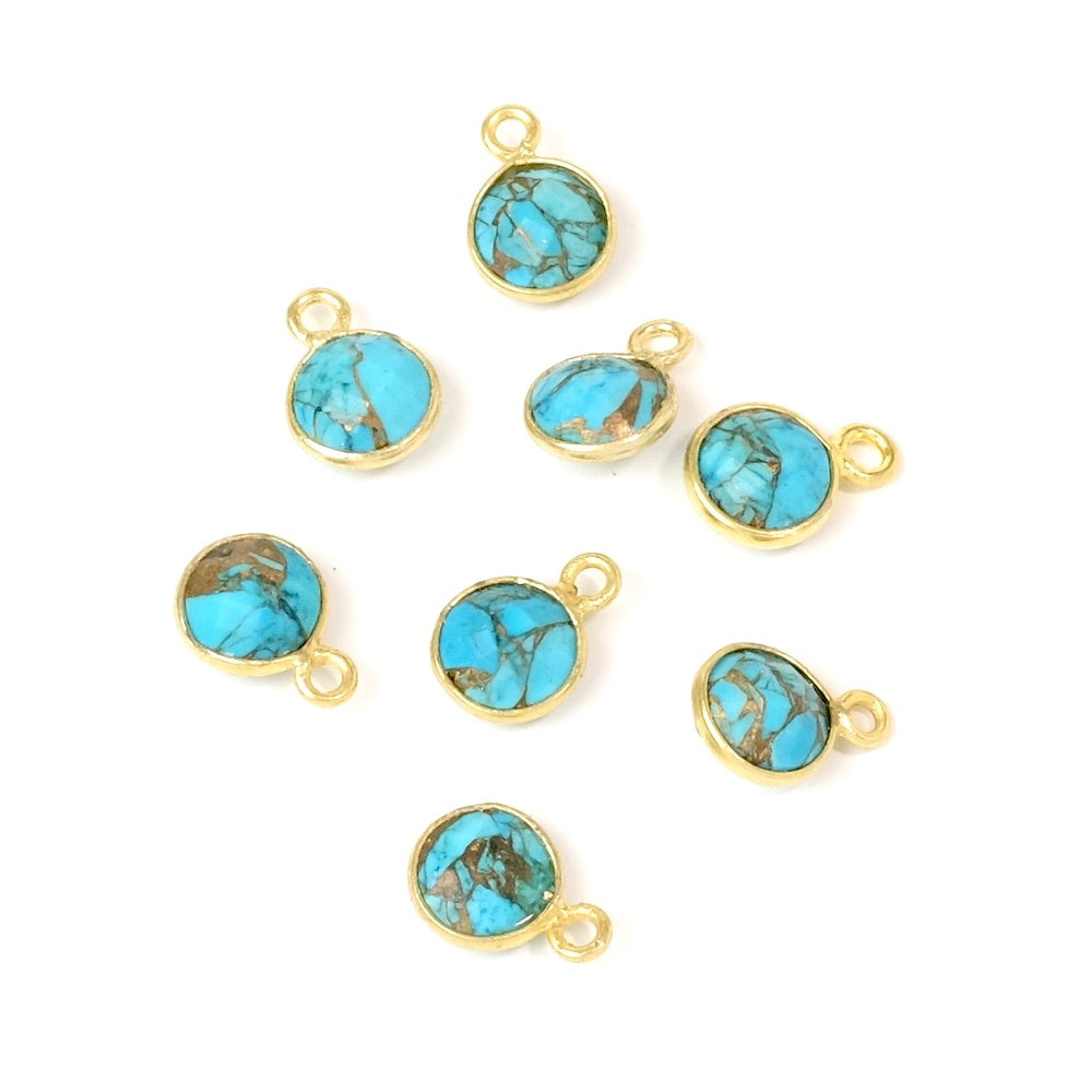 Round-set 6mm Turquoise copper pendant in 24K gold-plated brass