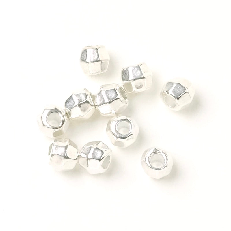 10 faceted beads 3,4mm in Zamak silver plated metal