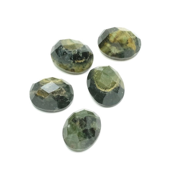 Natural stone Cabochon Oval 8 x 10mm Faceted Green Jasper
