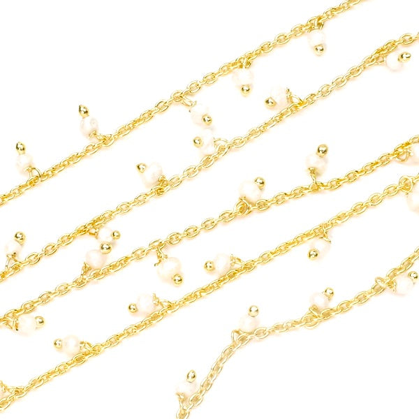 20cm Premium 24K gold-plated brass 3mm mother-of-pearl beaded chain
