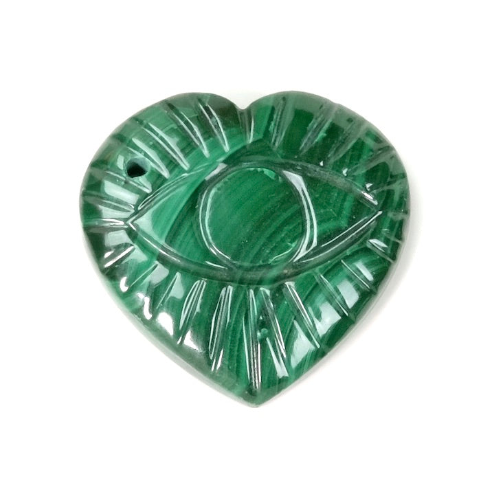 Engraved heart and eye pendant in natural Malachite stone - Protection