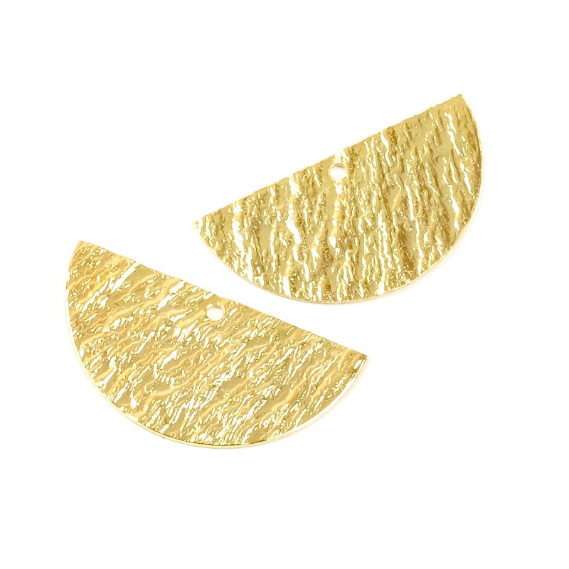 2 Pendants Half circle 25mm in brass 24K gold plated