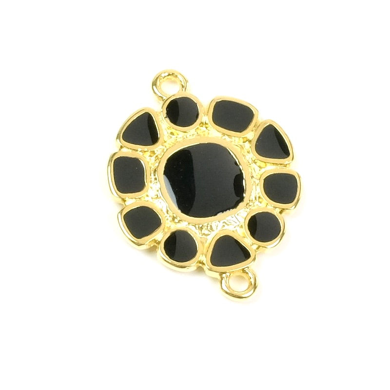 Black enamelled daisy connector in 24K gold-plated Zamak